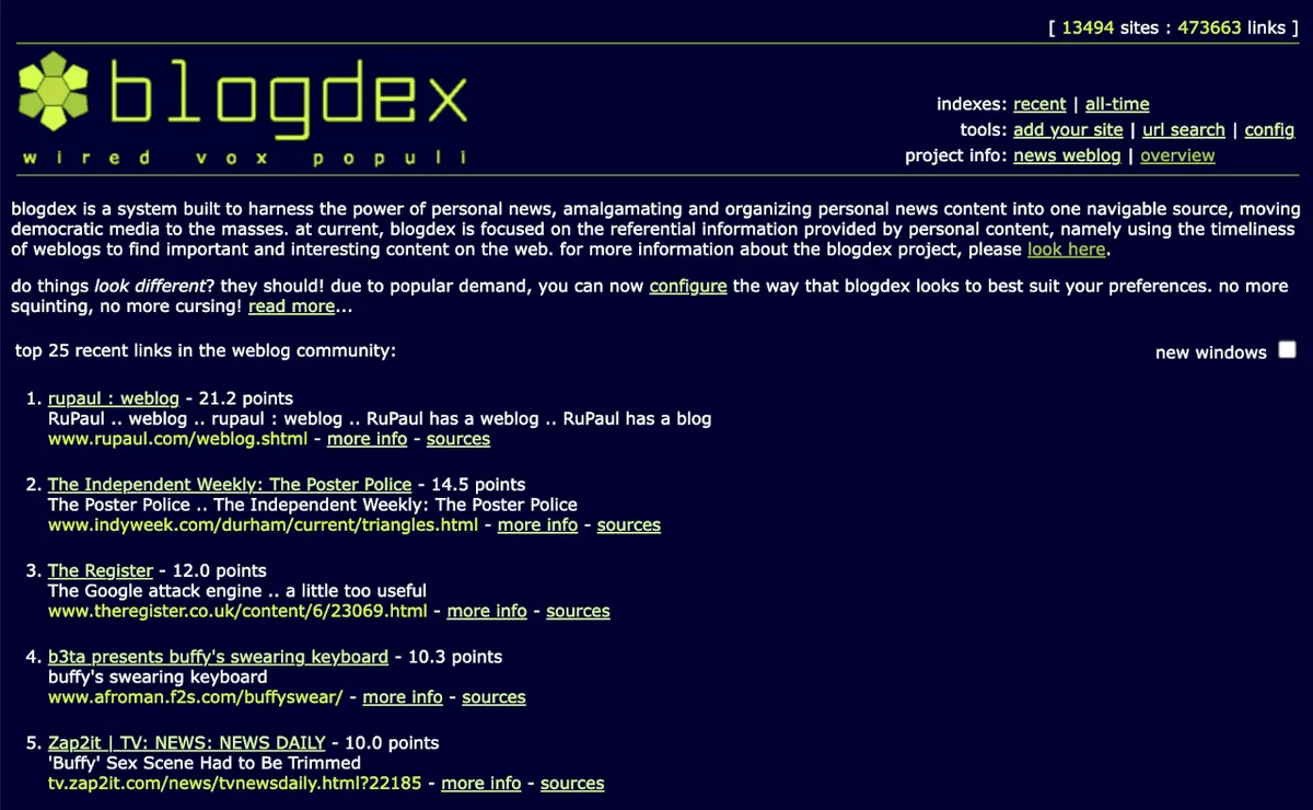Blogdex Screenshot