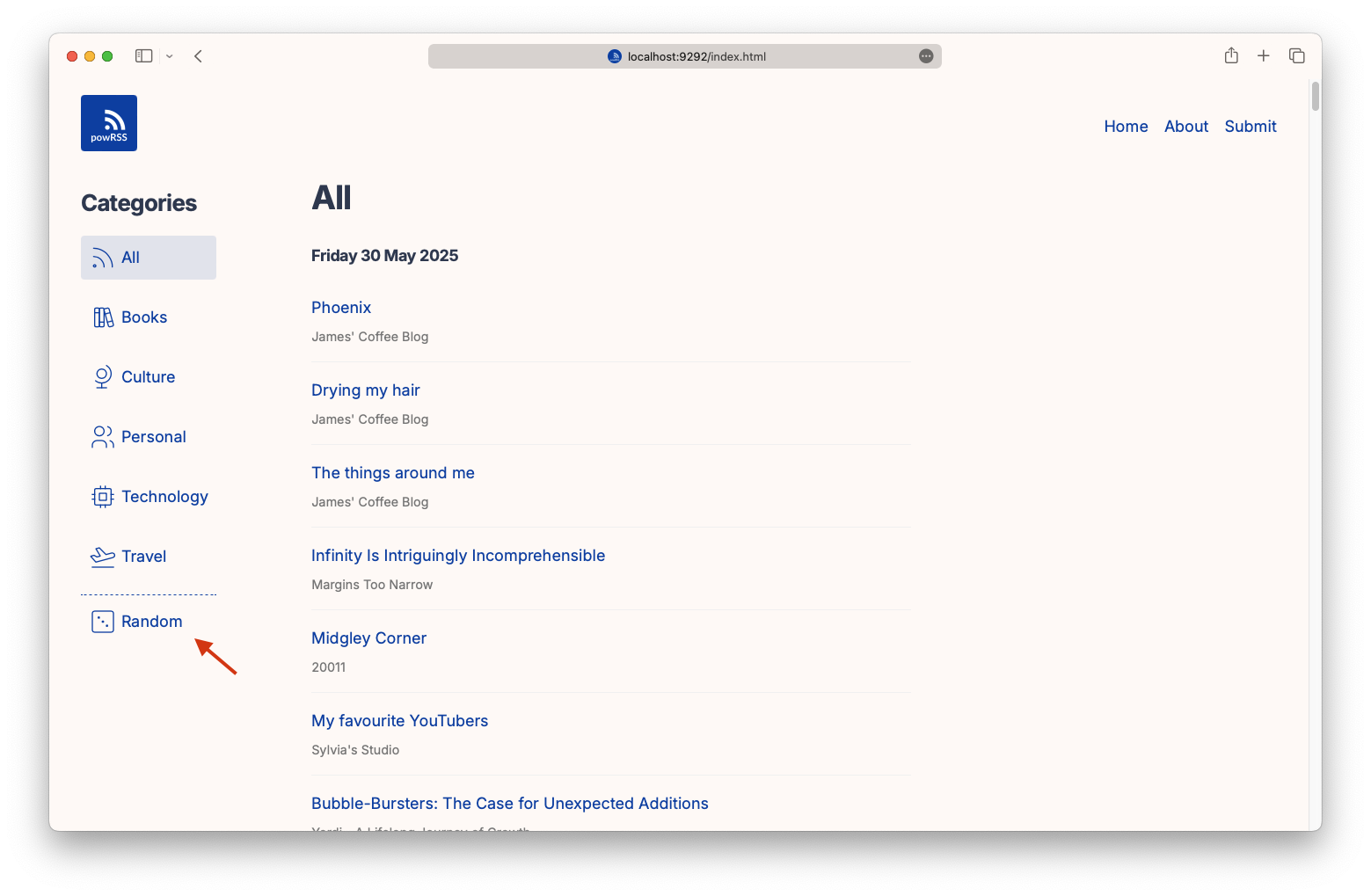 powRSS Random Site Feature